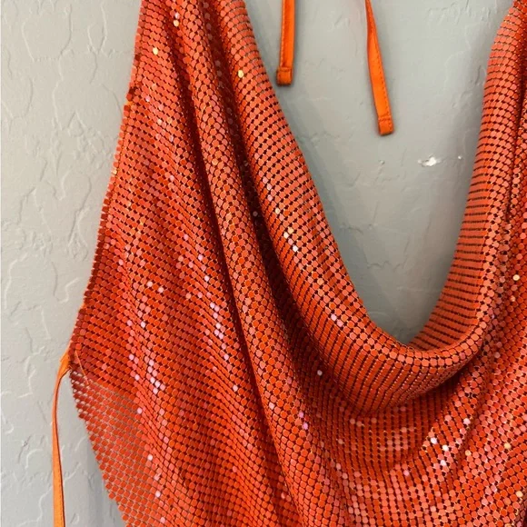 Urban Outfitters Orange Sequin Halter Scarf Top - Picture 3 of 6